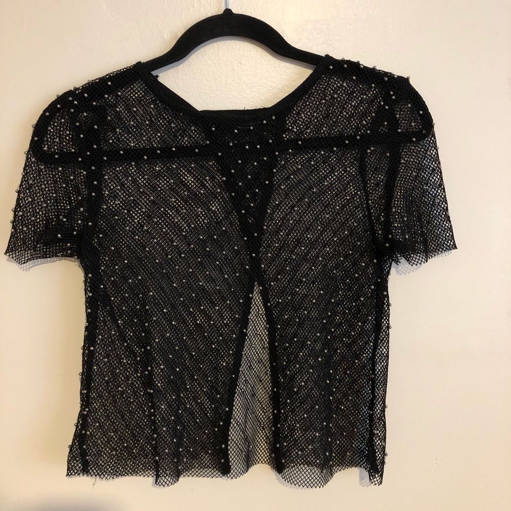 Bershka Mesh Embellished Crop, XS